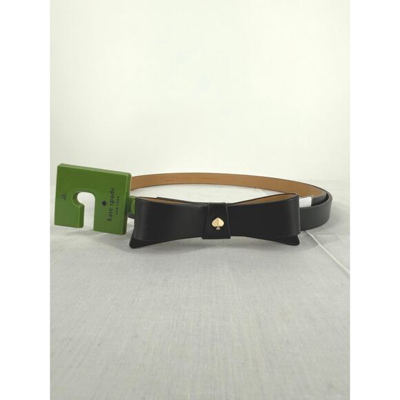NEW-Kate Spade XL Black Bow Tie Belt with Gold Spade